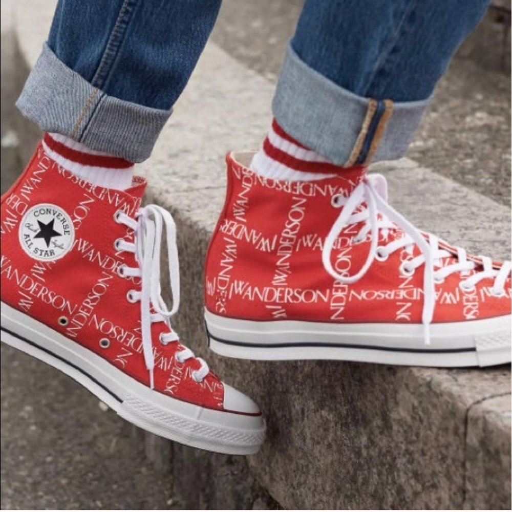 CONVERSE red JW Anderson collab logo All-Star hi tops NWT